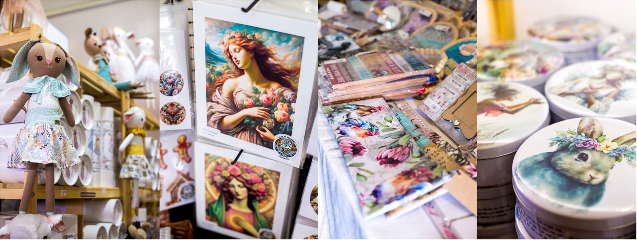 Pastel coloured vintage stationery, exquisite handmade dolls and decor on diplay at Let's Love Local Gift Market
